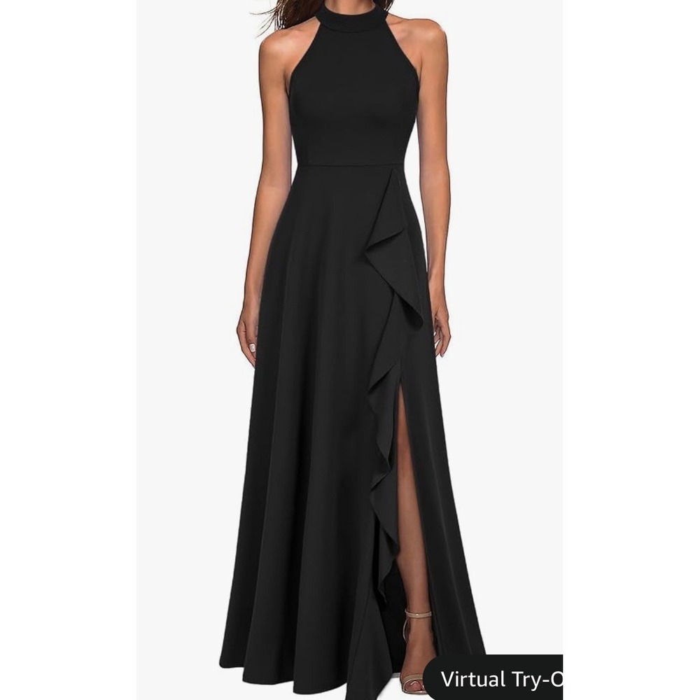 Woosea Womens Black High Neck Ruffle High Low Hem Sleeveless Maxi Dress size XL